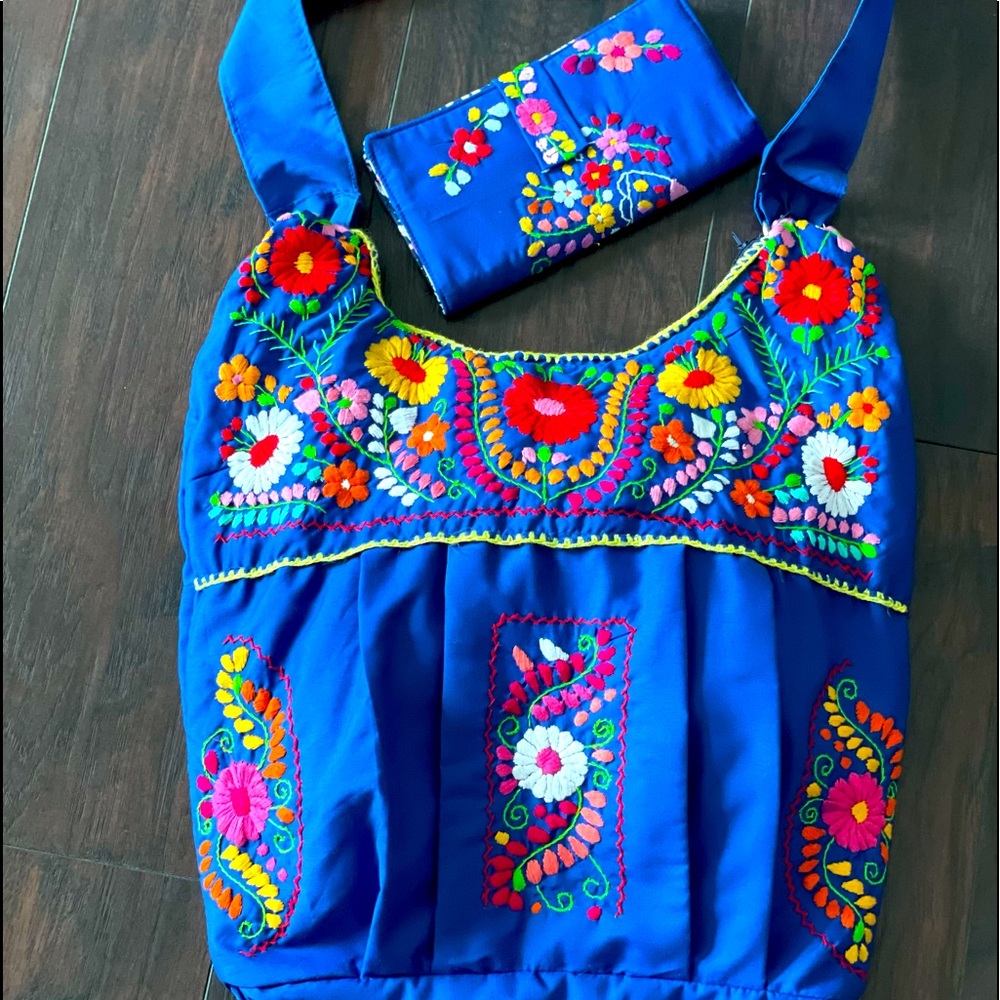 Mexican embroidery channel bag with wallet